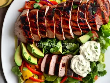 Grilled Pork Tenderloin al Pastor with Avocado Crema