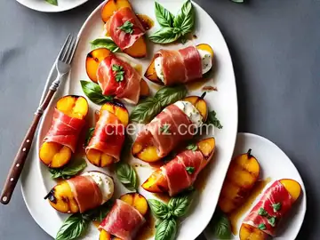 Grilled Prosciutto-Wrapped Peaches with Burrata and Basil