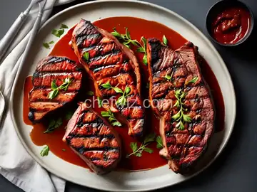Grilled Ribeye (Rib) Pork Chops with Easy Spicy BBQ Sauce