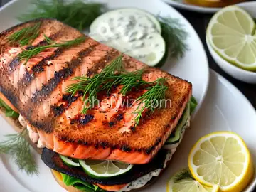 Grilled Salmon Sandwich with Dill Sauce