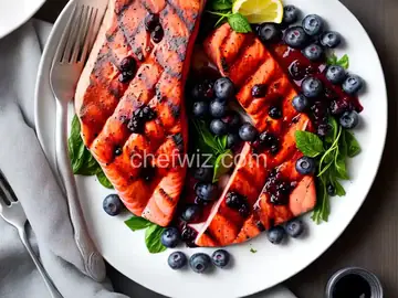 Grilled Salmon Steaks with Savory Blueberry Sauce