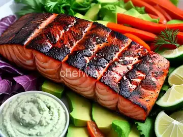 Grilled Salmon with Avocado Dip