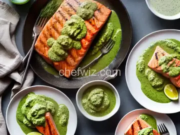 Grilled Salmon with Creamy Pesto Sauce