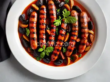 Grilled Sausages with Prunes and Bacon