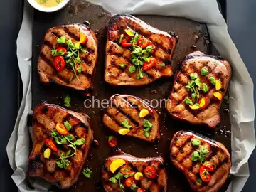 Grilled Smoked Pork Chops with Sweet and Sour Glaze