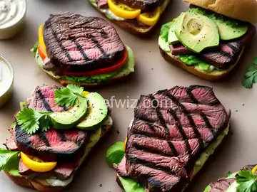 Grilled Steak, Avocado, and Spicy Crema Sandwiches Recipe