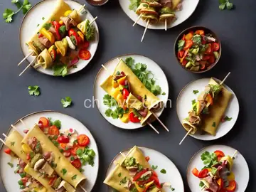 Ham and Veggie Crepe Kebabs