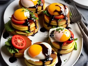 Hash Cake Eggs Benedict with Balsamic Glaze