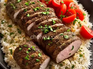 Herb-Crusted Pork Tenderloin with Tomato Rice