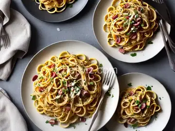 Homemade Pici Pasta with Carbonara Sauce