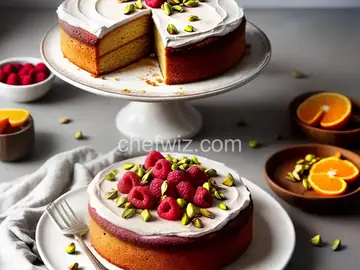 Honey Almond Cake with Raspberries, Orange and Pistachios