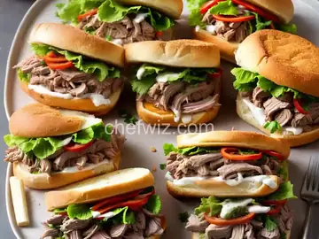 Hot Pork Sandwiches with Swiss and Quick Fix Russian Dressing