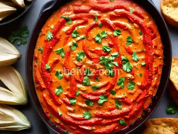 Hot Roasted Red Pepper and Artichoke Dip