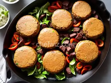 Juicy venison burgers in a skillet