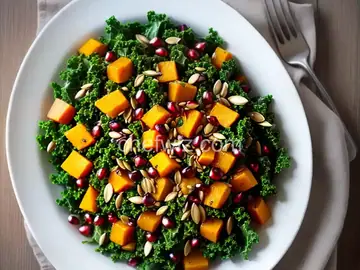 Kale Salad With Butternut Squash, Pomegranate, and Pumpkin Seeds