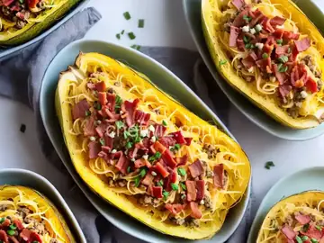 Keto Spaghetti Squash with Bacon and Blue Cheese