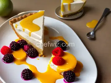 Key Lime Pie with Passion Fruit Coulis and Huckleberry Compote
