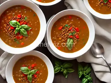 Kielbasa and Lentil Soup with Lots of Basil