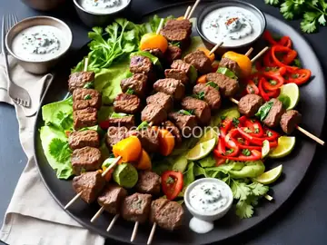 Kofte Kebabs With Spicy Harissa Yogurt Sauce and Grilled Flatbread (Minced Lamb Kebabs) Recipe