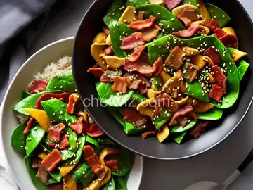 Komatsuna Japanese Mustard Spinach and Bacon Garlic Stir Fry