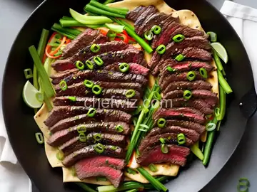 Korean-Style Marinated Skirt Steak with Grilled Scallions and Warm Tortillas