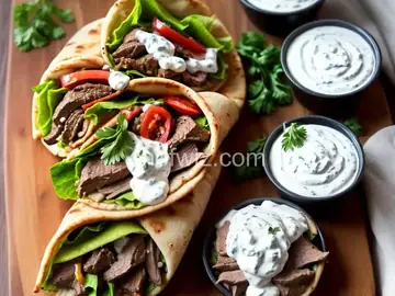Lamb Gyro with Tzatziki Sauce and Spicy Sour Cream Sauce