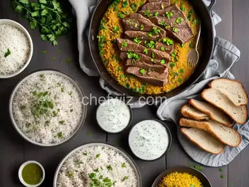 Lamb in Spiced Yogurt Sauce with Rice and Bread