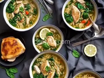 Lemon, Chicken and Orzo Soup with Spinach