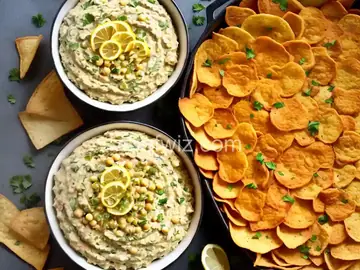 Lemon-Garlic Chickpea Dip with Veggies and Chips