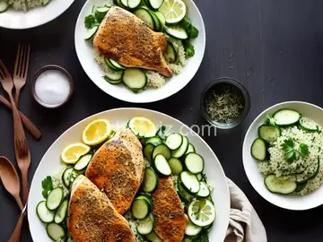 Lemon Herb Chicken with Couscous and Cucumber Salad