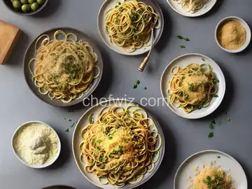 Linguine With Green Olive Sauce and Zesty Breadcrumbs