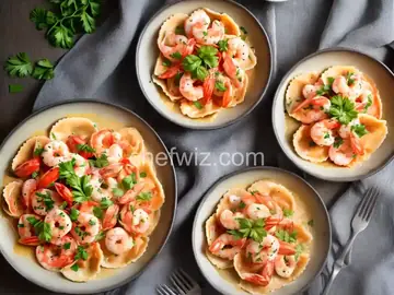 Lobster Ravioli in Tomato Cream Sauce with Shrimp