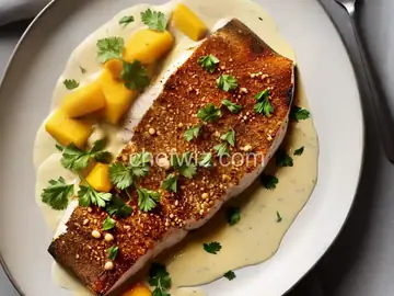 Macadamia-Crusted Sea Bass with Mango Cream Sauce