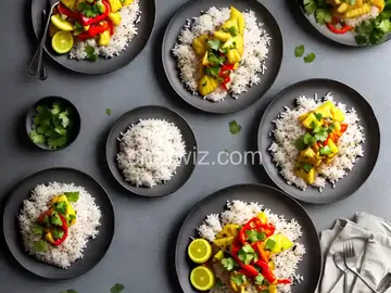 Mahi-Mahi with Pineapple Glaze, Peppers and Coconut Rice