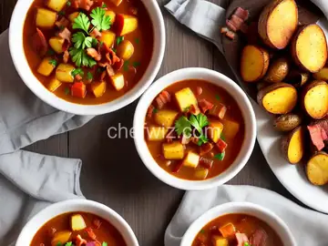 Manhattan Fish Chowder with Roasted Fingerling Potatoes and Bacon Relish