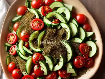 Man'oushe with Za'atar Oil, Tomatoes, and Cucumber