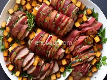 Maple Sage Bacon-Wrapped Turkey Breast with Stuffing Croutons