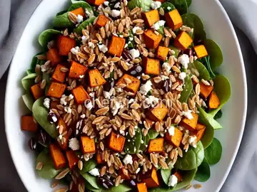 Mediterranean Roasted Sweet Potato & Farro Salad
