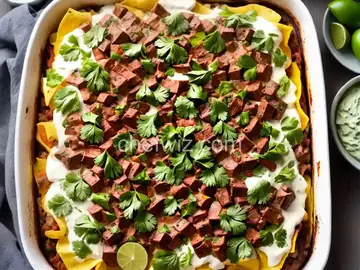 Mexican Bison Bake with Cilantro-Lime Cream