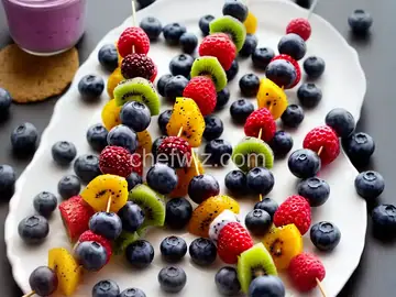 Mini Fruit Kebabs with Blueberry Yogurt Dip