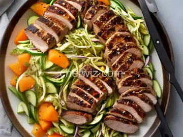 Miso-Marinated Pork Tenderloin with Cantaloupe and Cucumber Slaw