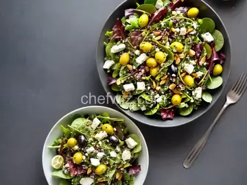 Mixed Green Salad with Lemon, Olives and Anchovies