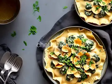 Mushroom and Spinach Ravioli with Chive Butter Sauce
