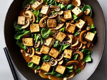 Mushrooms and Tofu With Chinese Mustard Greens