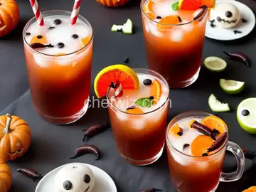 Non-Alcoholic Children's Halloween Punch with Eyeballs and Worms
