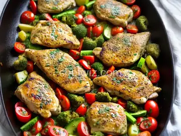 One-Skillet Chicken Thighs with Pesto and Vegetables