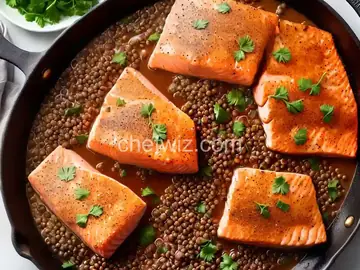 One-Skillet Crispy Salmon with Mustardy Lentils Recipe