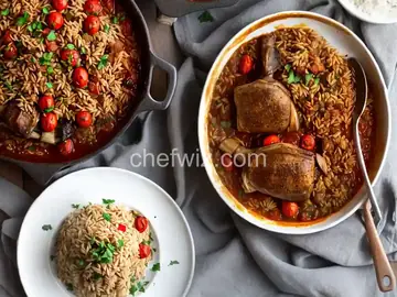 Oven Roasted Lamb Shanks with Roasted Tomatoes and Toasted Orzo
