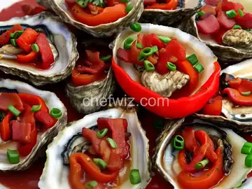 Oysters Casino with Red Bell Peppers, Chili and Bacon