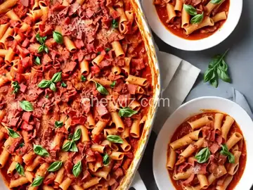 Paccheri all'Amatriciana: Pasta with Bacon and Onion Sauce